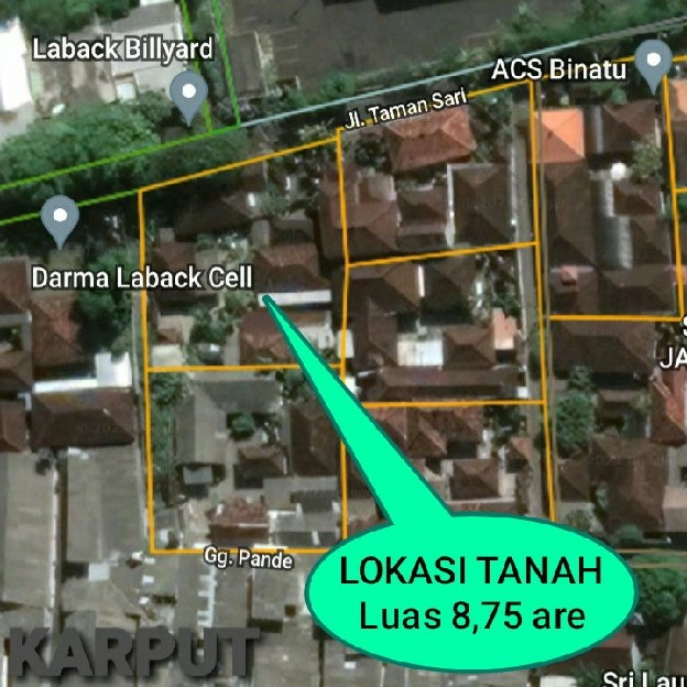 Dijual 8,75 are, Jl. Raya Taman Sari Samping ACS LOUNDRY Kelan Tuban Kuta