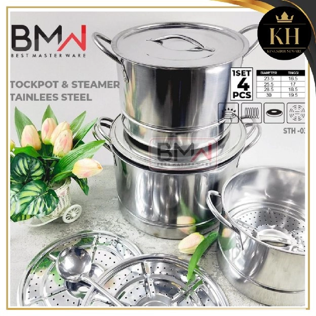 Stock Pot Steamer 4 Set BMW/ Panci Kukus 4 Set / Panci Dandang Stainless Steel/Stock Pot Steamer