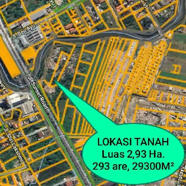 Dijual 2,93 Ha. Jl. Raya Sunsetroad Seminyak Kuta Pemecutan KLOD Denpasar