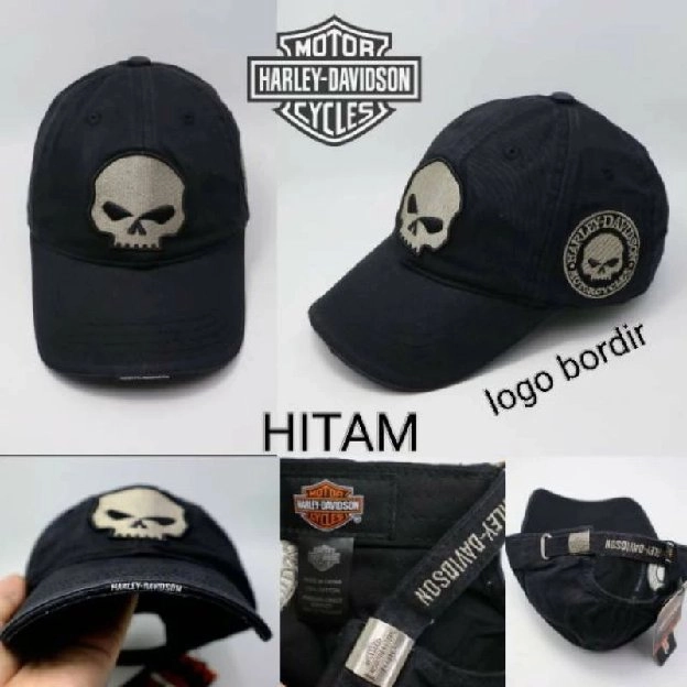 Topi Harley Davidson Logo Skull Bordir Topi Baseball