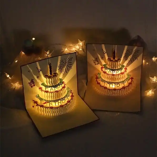 Kartu Ucapan Pop Up 3D ada lampu dan musik Tulisan Happy Birthday dengan Amplop