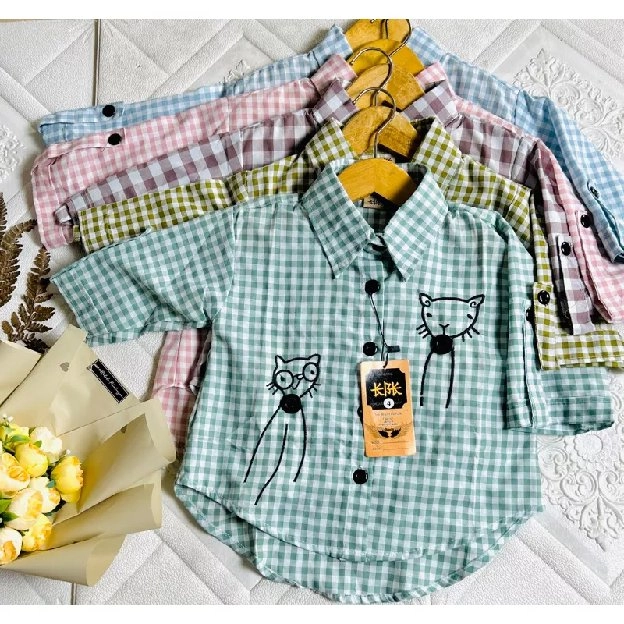 PROMO ❗❗baju/blouse/kemeja anak perempuan masakini...usia 3-8tahundengan variasi bordir karakter meo