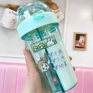 Botol Minum 420ml Air Sedotan 2 Sisi Sekat Free Stiker 2d Bpa Free Duet Couple Bottle Travel