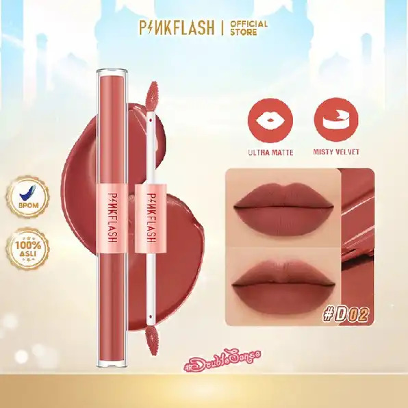 PINKFLASH 2 IN 1 Double Effect Lipstik Ombrelips Liquid Matte Velvet Lipstick Lightweight High Pigme