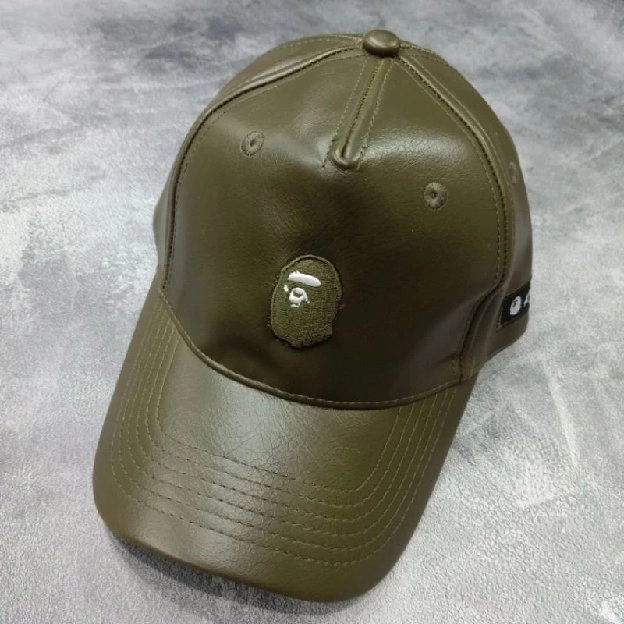 Topi BAPE Bathing Ape Leather Logo Bordir Topi Baseball Kulit