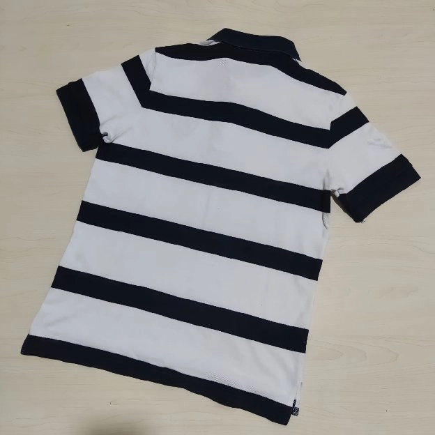 Hangten kaos polo shirt big stripe white black logo original second