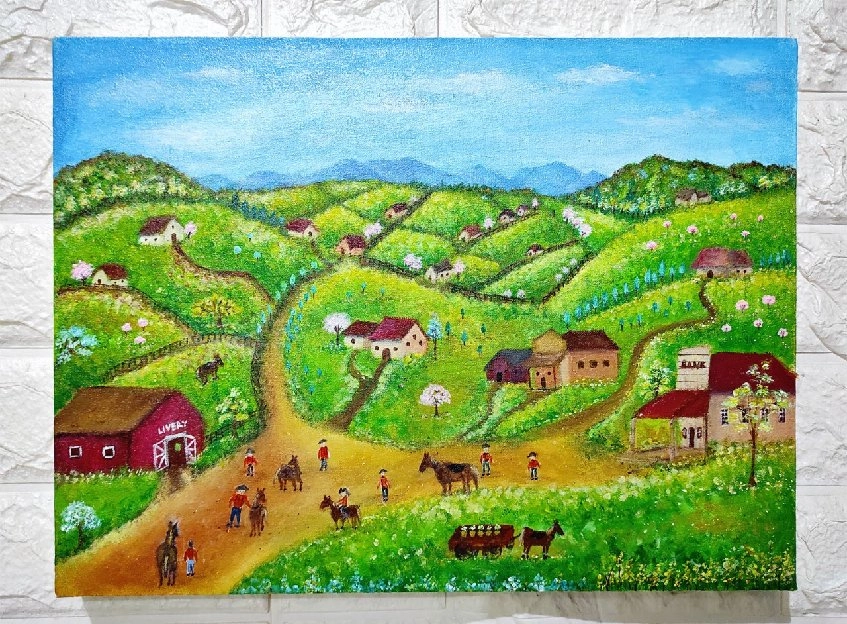 Lukisan kanvas 100% asli (bukan printing) 30×40-Green Village