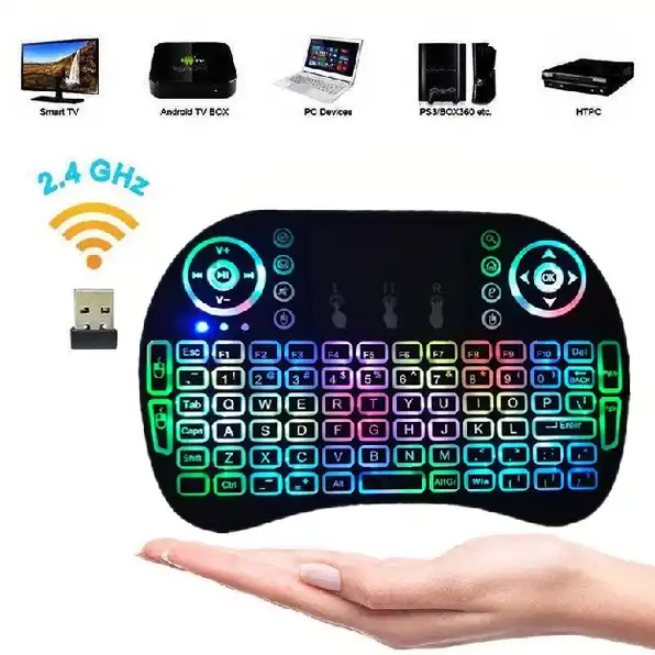 [TERMURAH] KEYBOARD AIR MOUSE I8 MINI KEYPAD WIRELESS TOUCHPAD BACKLIGHT RAINBOW