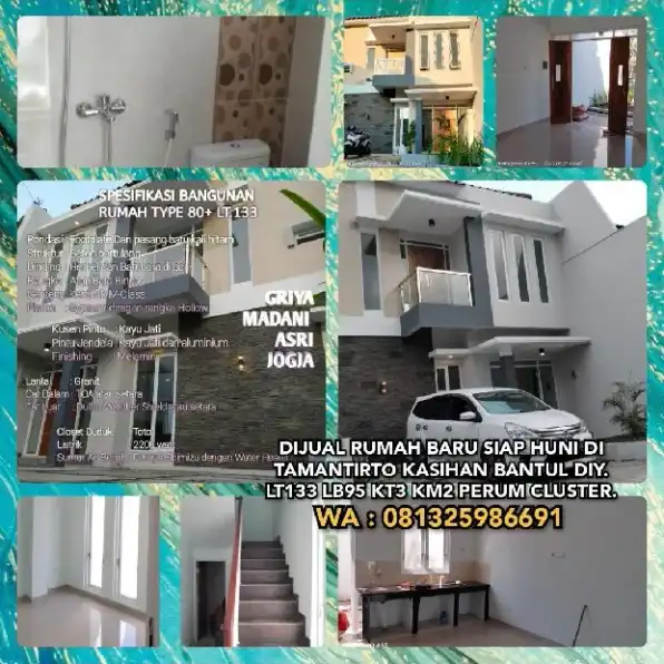 DIJUAL RUMAH BARU SIAP HUNI DI TAMANTIRTO KASIHAN BANTUL DIY.LT133 LB95 KT3 KM2 MINIMALIS, CLUSTER