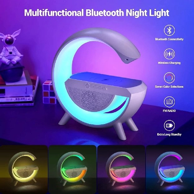 Lampu Tidur Aesthetic Multifungsi | RGB Mode Modern | Speaker Bluetooth | Wireless Fast Charging