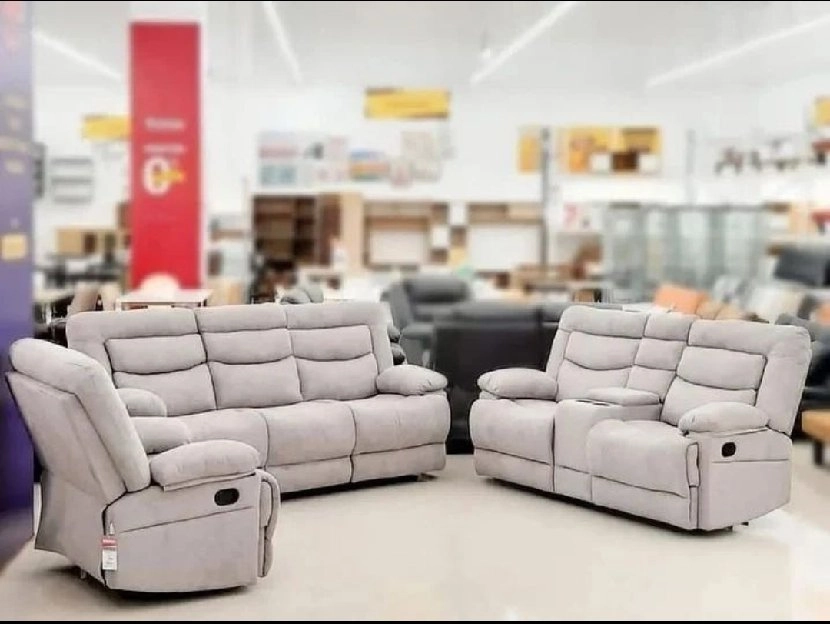 Sofa Set Laurel Recliner Fabric Abu-abu 