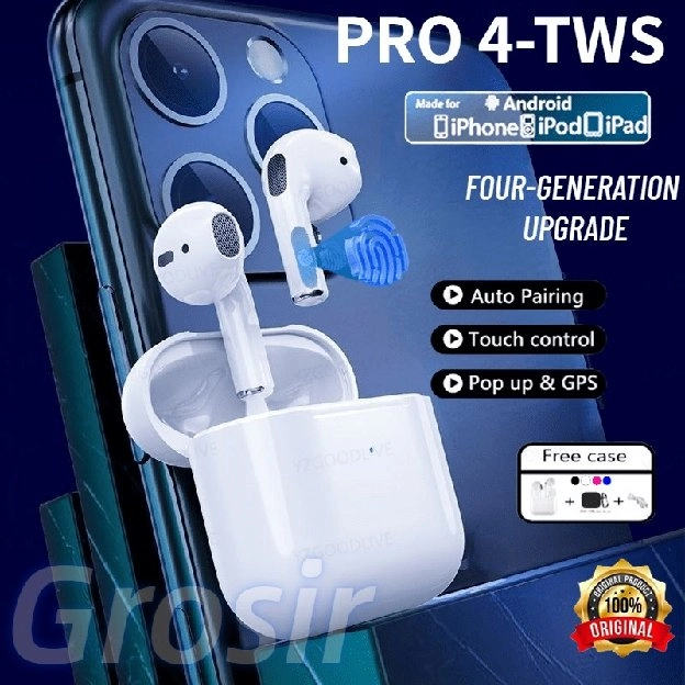 TWS Pro 4 Headset Bluetooth 5.1 True Wireless Earphone 9D HiFi Stereo Sound Volume Control With Mic 