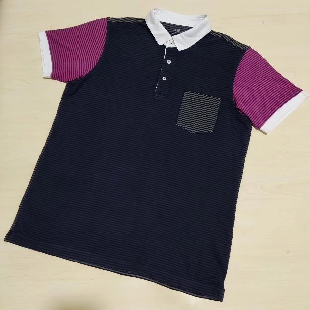 Uniqlo kaos polo shirt salur stripe pocket model original second