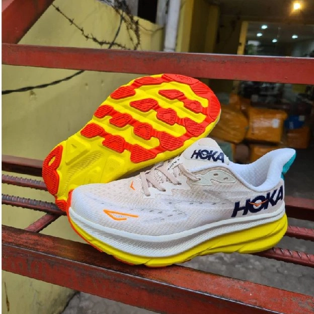 sepatu sneakers hoka cream yellow running run