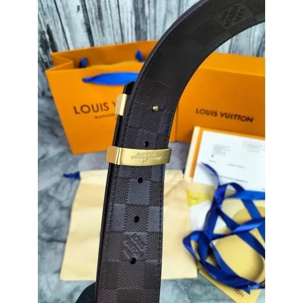 MEN BELT IKAT PINGGANG SABUK PRIA LOUIS VUITTON LV BLACK EMBOSS DAMIER