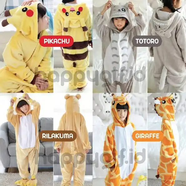 KOSTUM PIYAMA ONESIE KARAKTER ANAK KID PIKACHU MINION TOTORO DLL