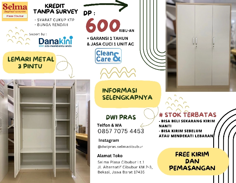 LEMARI PAKAIAN METAL 3 PINTU 