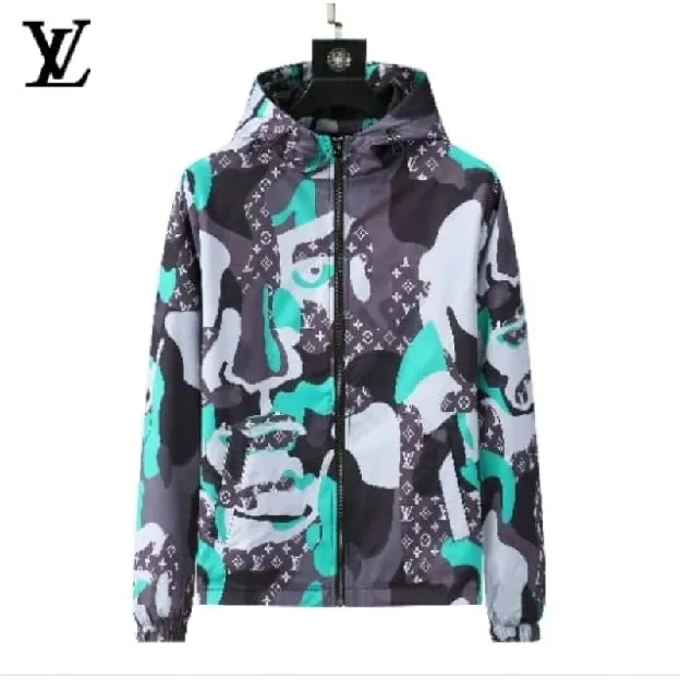 Jaket hoodie zipper pria louis vuitton lv