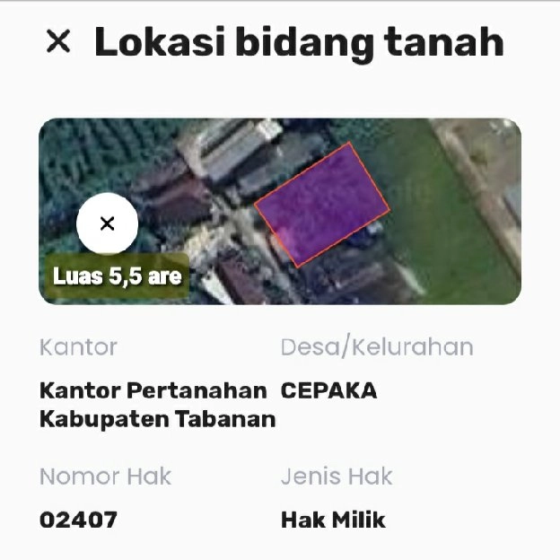 Dijual 5,5 are, Jl. Raya Munggu Kapal Selingsing Cepaka Kediri Tabanan