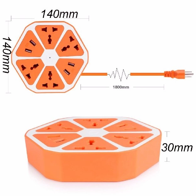 Stop Kontak USB Hexagon Socket 4 USB / Colokan Jeruk Segi Enam 4 Lubang 1.8 Meter / Steker T Arde 3