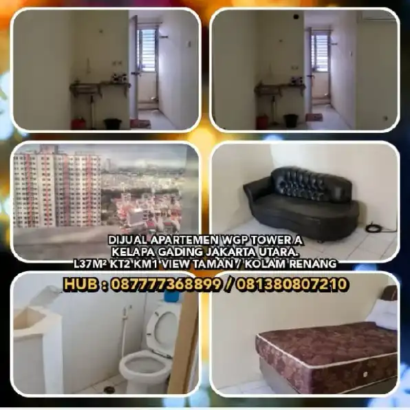 DIJUAL APARTEMEN WGP TOWER A KELAPA GADING JAKARTA UTARA. L37M² KT2 KM1.H:087777368899/081380807210*