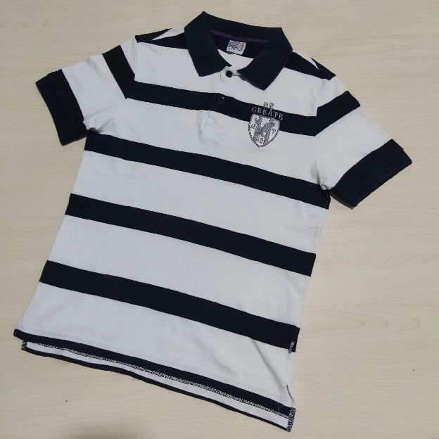 Hangten kaos polo shirt big stripe white black logo original second