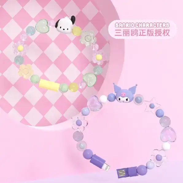 Karakter Sanrio JS-0162 Gelang Lucu Kabel Charge 2-in-1 Pochacco Kuromi Kabel Data Portabel Lucu Gad