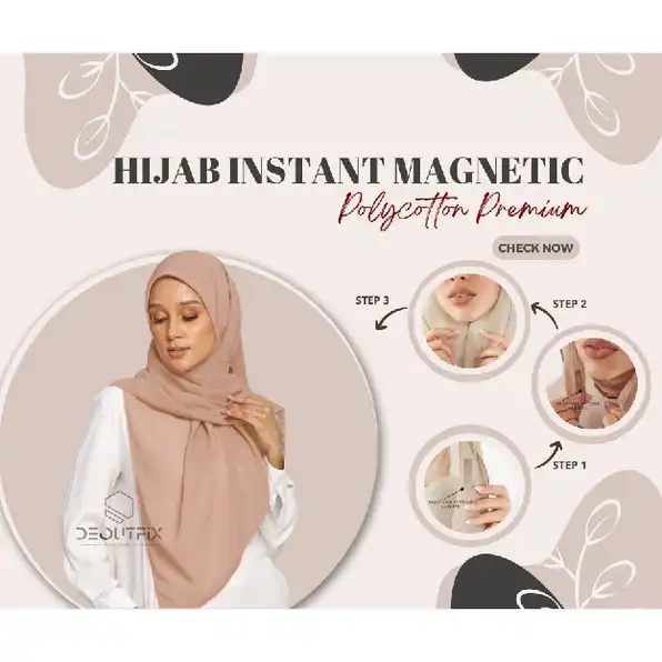 Hijab Magnetic Polycotton Premium Instant Kerudung Magnet segi empat instan Jilbab Magnetik