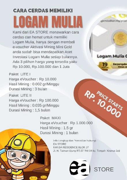 E-Voucher Aktivasi Mini Gold Mining/Peluang Investasi Logam Mulia