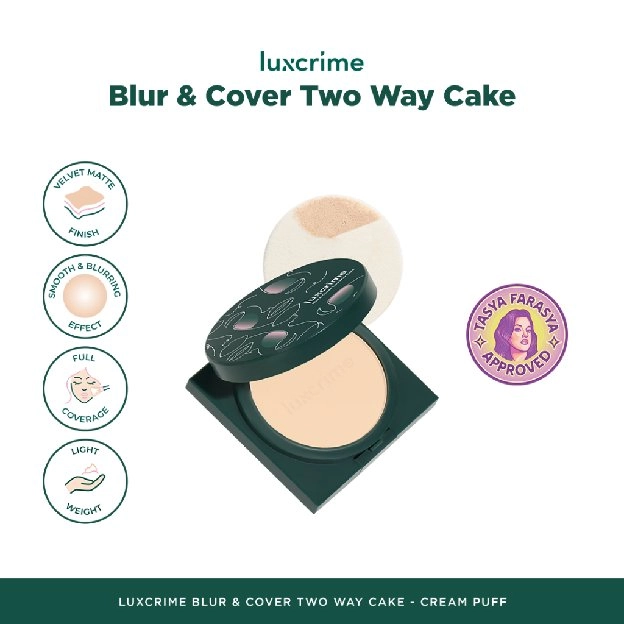 [TASYA FARASYA APPROVED] Luxcrime Blur & Cover Two Way Cake in Cream Puff - Bedak Foundation Padat H