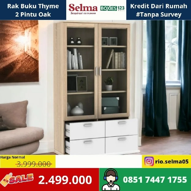 Rak Buku Thyme 2 Pintu Coklat Oak 