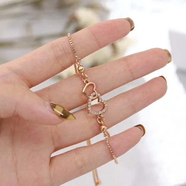 Gelang Titanium Anti Karat Rose Gold Aksesoris Fashion Gelang Serut Rantai Wanita Murah Perak