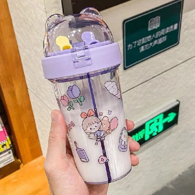 Botol Minum 420ml Air Sedotan 2 Sisi Sekat Free Stiker 2d Bpa Free Duet Couple Bottle Travel