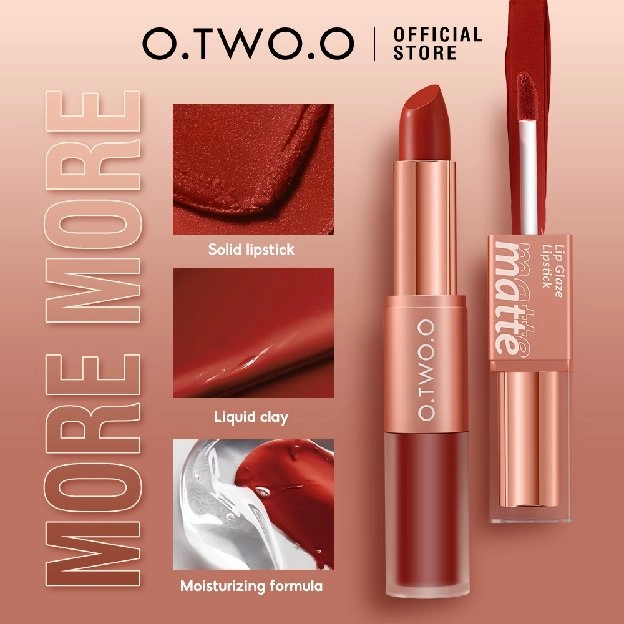 O.TWO.O Lipstick Intense Color Dual-Stick 2 In 1 Liquid Matte Misty Velvet Lip Tint High Pigment Las