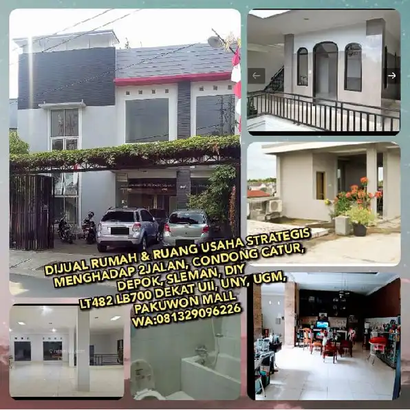 DIJUAL RUMAH & RUANG USAHA STRATEGIS HADAP 2JALAN, CONDONG CATUR, DEPOK, SLEMAN, DIY LT482 LB700 