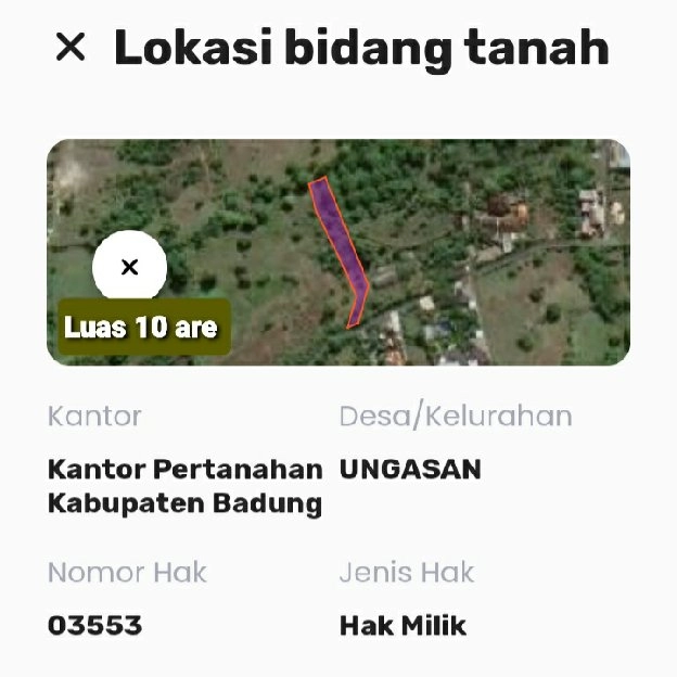 Dijual 10 are, Jl. Melangkaja GOA GONG Ungasan Kuta Selatan