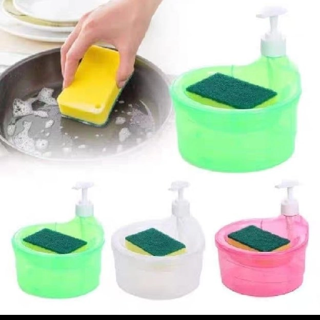 Tempat Sabun Bulat 1000ml + Spons Cuci Piring (2in1) Dispenser Sabun Cair Botol Soap