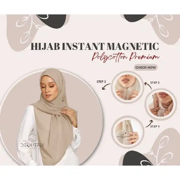 Hijab Magnetic Polycotton Premium Instant Kerudung Magnet segi empat instan Jilbab Magnetik