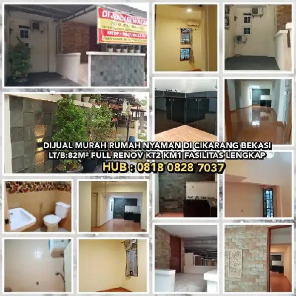 DIJUAL MURAH RUMAH NYAMAN DI CIKARANG BEKASI.LT/B:82M² FULL RENOV KT2 KM1 FASILITAS LENGKAP