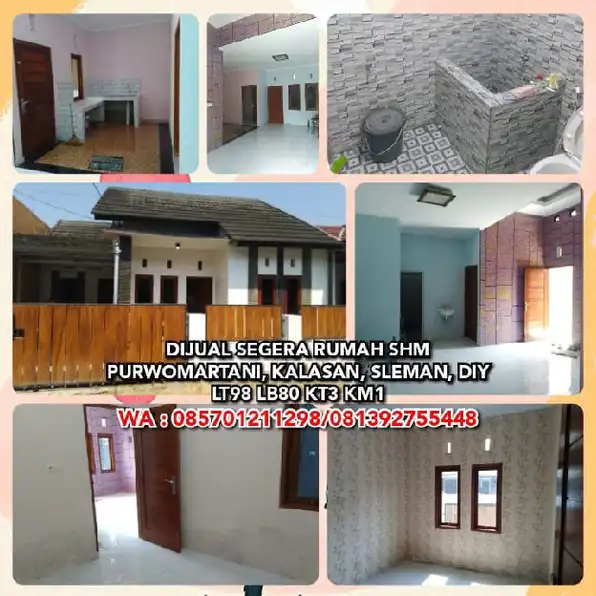 DIJUAL SEGERA RUMAH SHM DI PURWOMARTANI, KALASAN, SLEMAN, DIY.LT98 LB80 KT3 KM1.WA: 085701211298