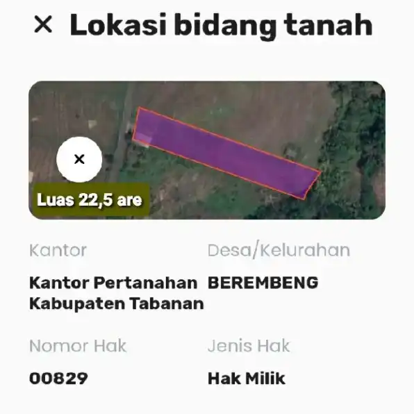 Dijual 22,5 are, Jl. Bebali Dharmawangsa Brembeng Selemadeg Tabanan