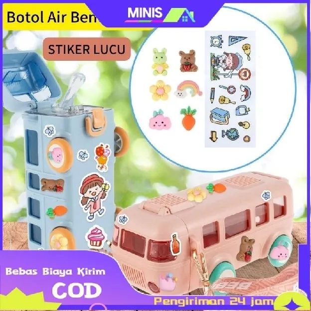 【Stiker Lucu】500ML Botol Air Minum Anak Perempuan Botol Mainan Anak Bus Cangkir Air Untuk Anak