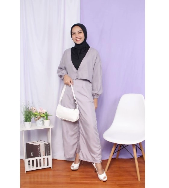 Set Baju Wanita Baju Crop Celana Linen