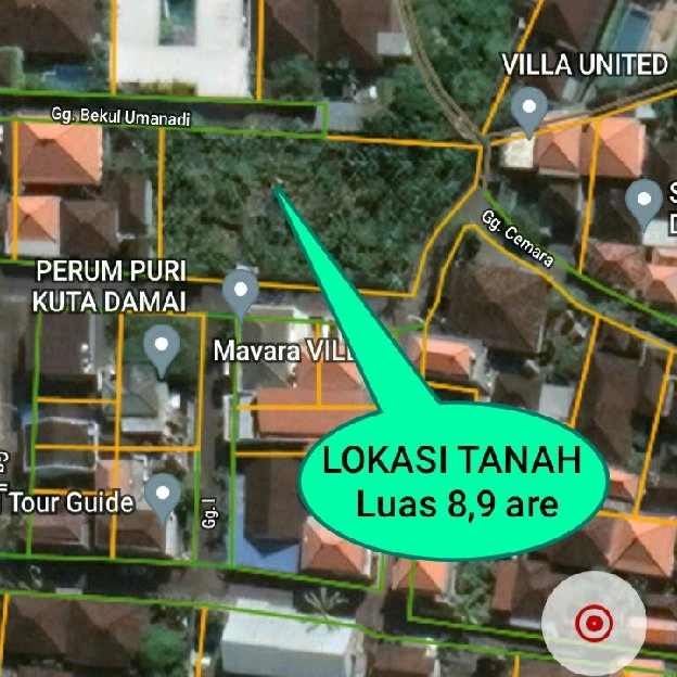 Dijual 8,9 are, Jl. Beji Suci Gg. Bekul Umanadi Seminyak Sunsetroad Kuta