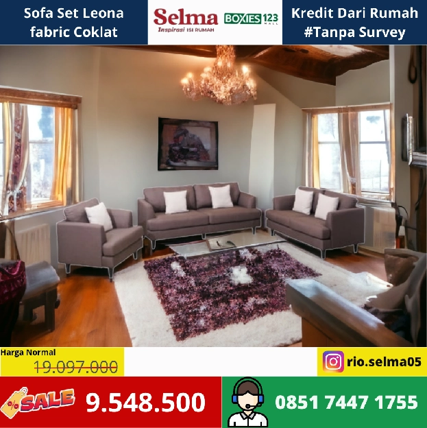 Sofa Set Leona Fabric Coklat 