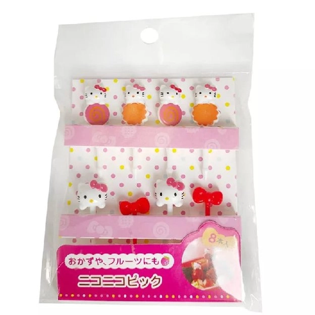 Tusukan Hello Kitty untuk bekal anak, roti, sosis, nugget, buah