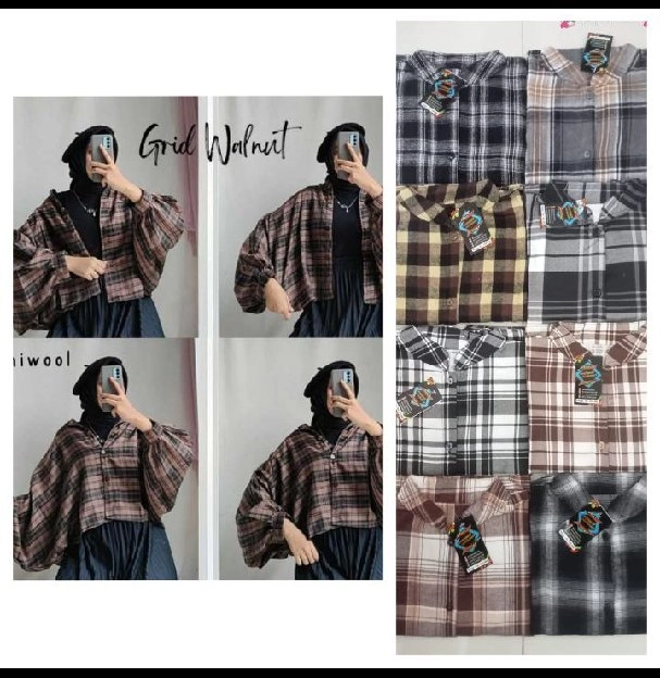 kemeja Batwing flanel wanita