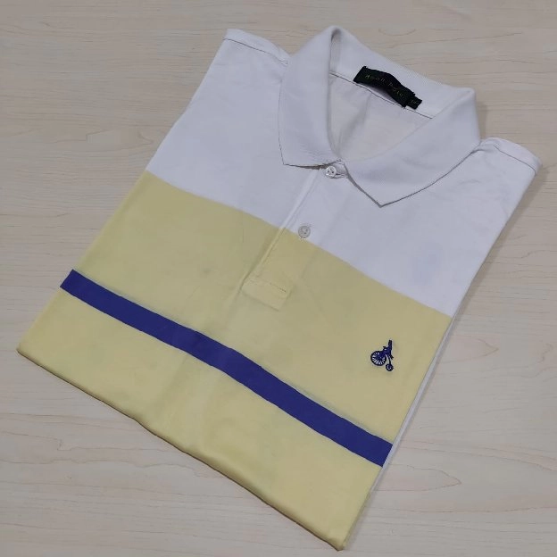 Bean pole kaos polo shirt big stripe white yellow original second