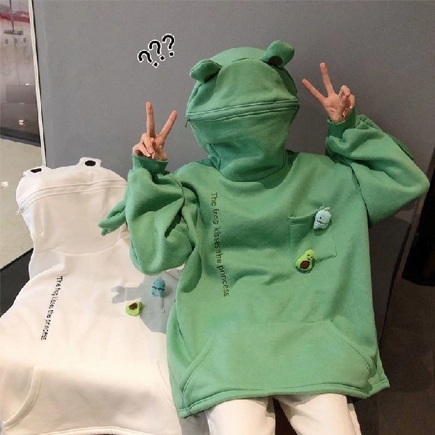 Sweater karakter lucu KISS FROG HOODIE Onesize Bahan Fleece