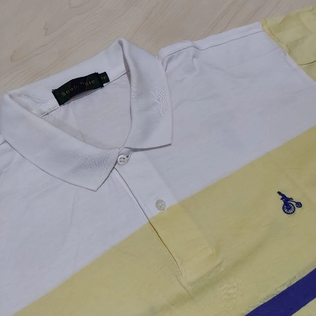 Bean pole kaos polo shirt big stripe white yellow original second